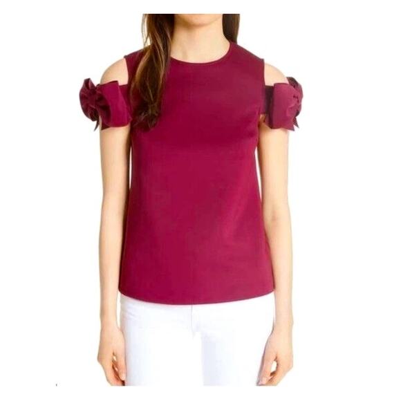 Ted Baker London Mendoll Bow Sleeve Cold Shoulder Maroon Top Classic Formal Glam - Picture 1 of 7